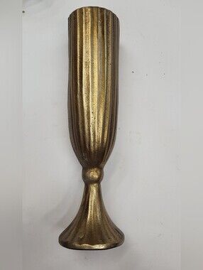 Unique Tall Gold Metal Decorative Fluted Vase, Heavy Piece,  Purchased In April